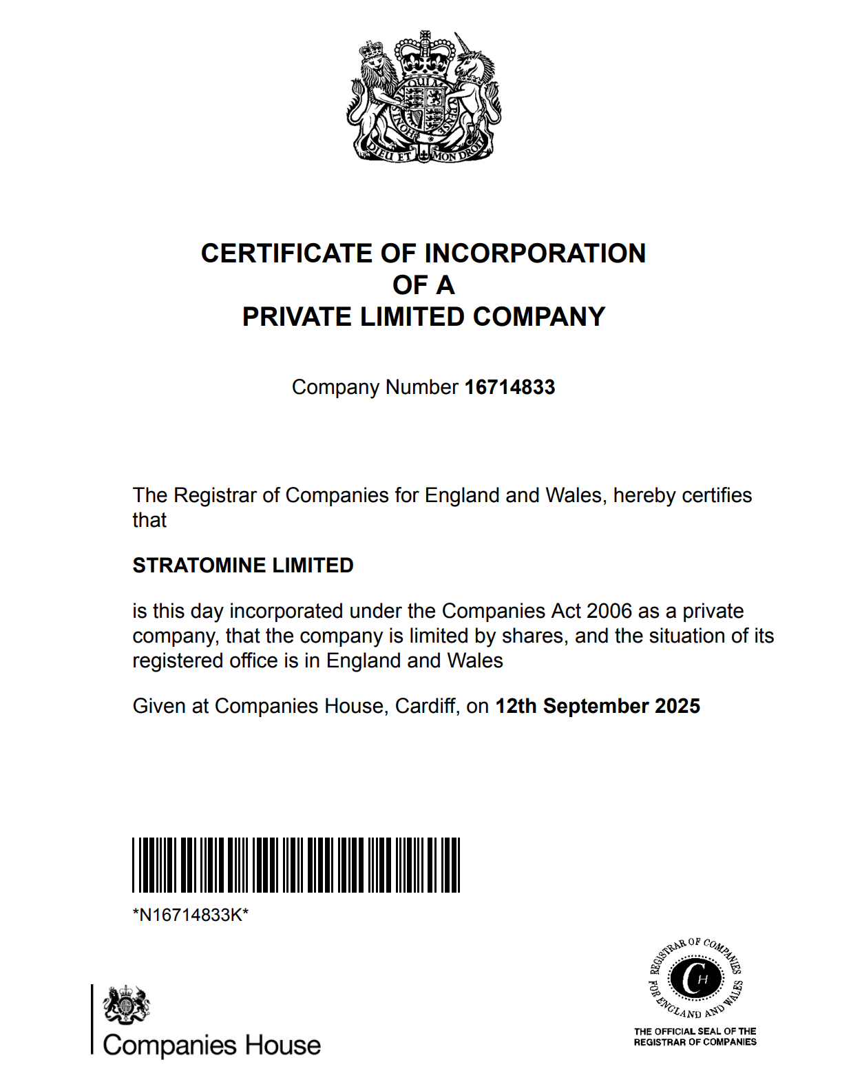 Stratomine Certificate